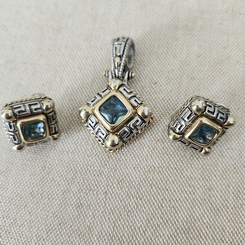 Faux Topaz Pendant and pierced earrings - Picture 2 of 9